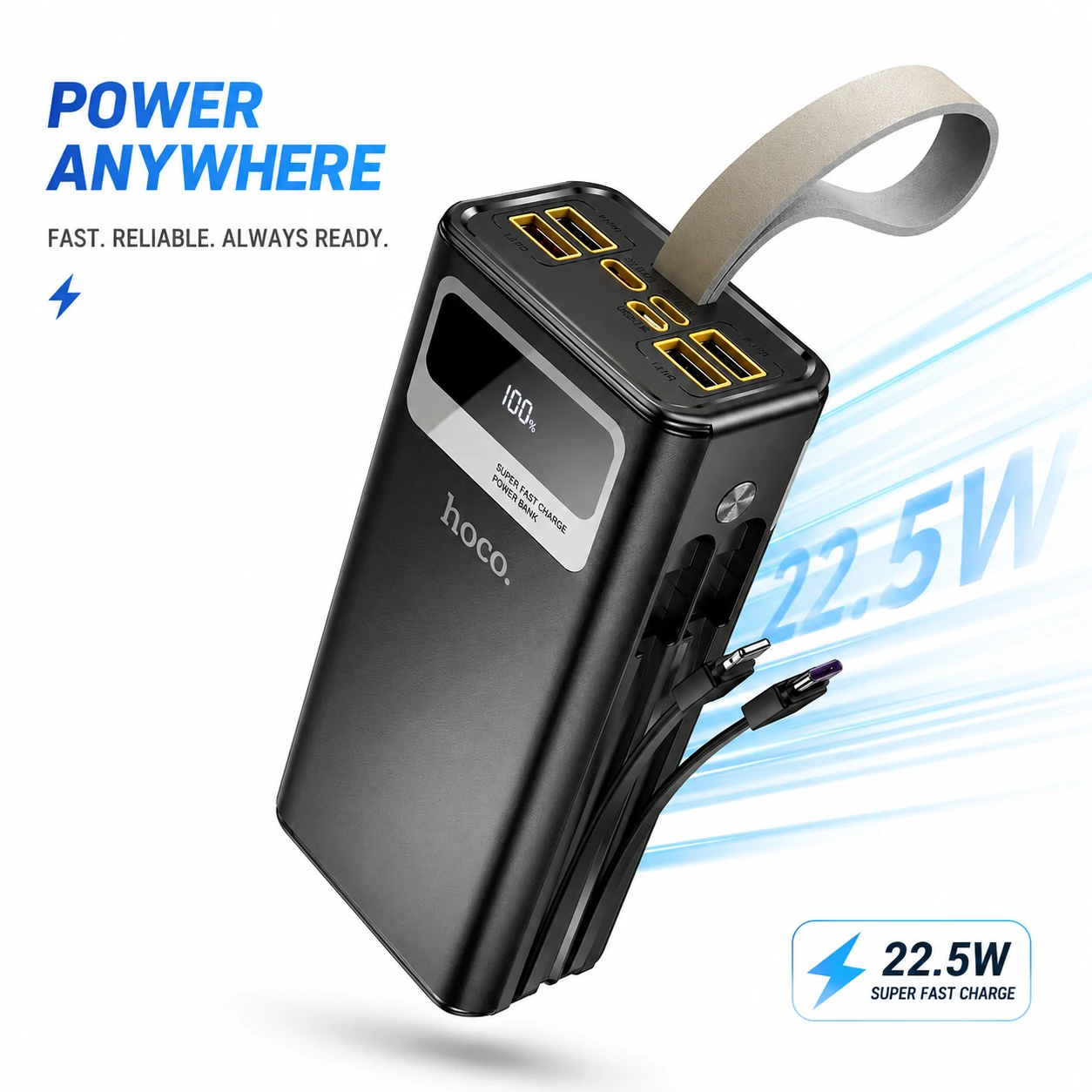 Hoco MMJ-06 30000mAh 22.5W Fast Charging Power Bank – Portable Charger with Digital LED Display, Multi-Port Outputs & Smart Voltage Monitoring