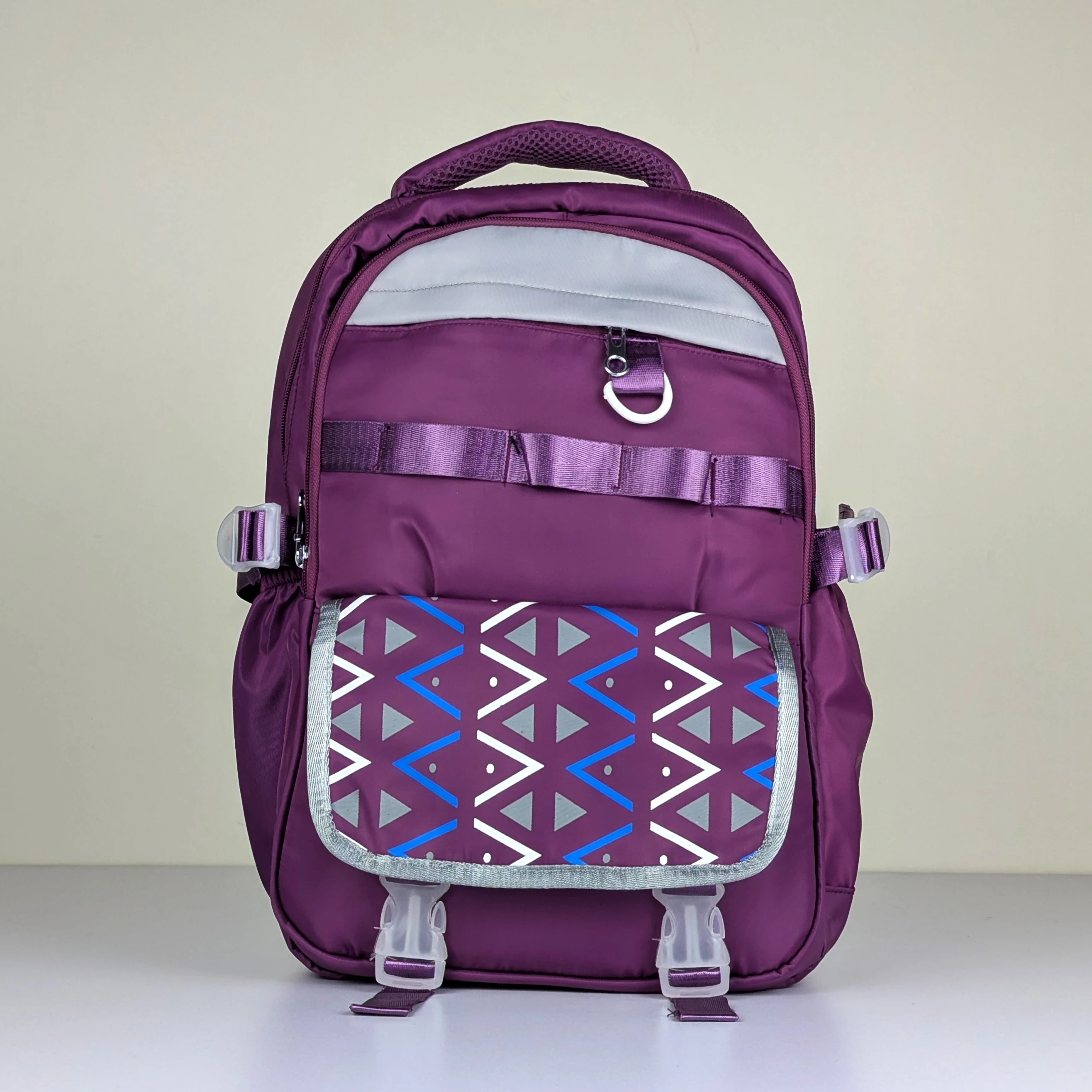 Multi-Pocket Casual Backpack with Geometric Flap