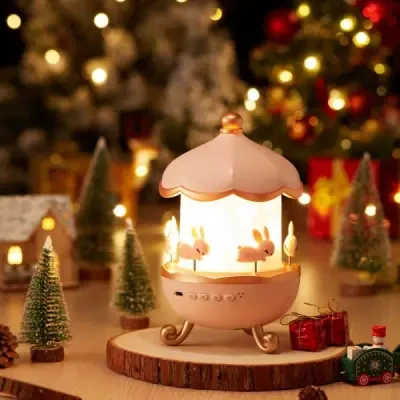 Bunny Carousel Night Light Projector – Rotating LED Star & Galaxy Projection Lamp with 6 Themes, 5 Color Patterns & Adjustable Brightness for Kids Room & Nursery Decor