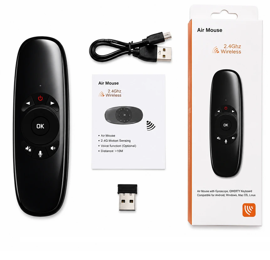 Wireless Air Mouse with Dual-Sided QWERTY Keyboard & Gyroscope