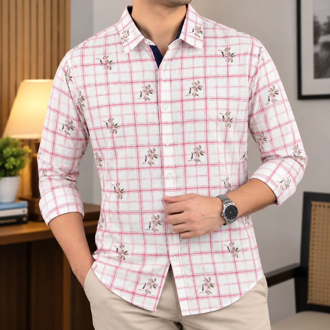 Pure Cotton Check Contrast Shirts