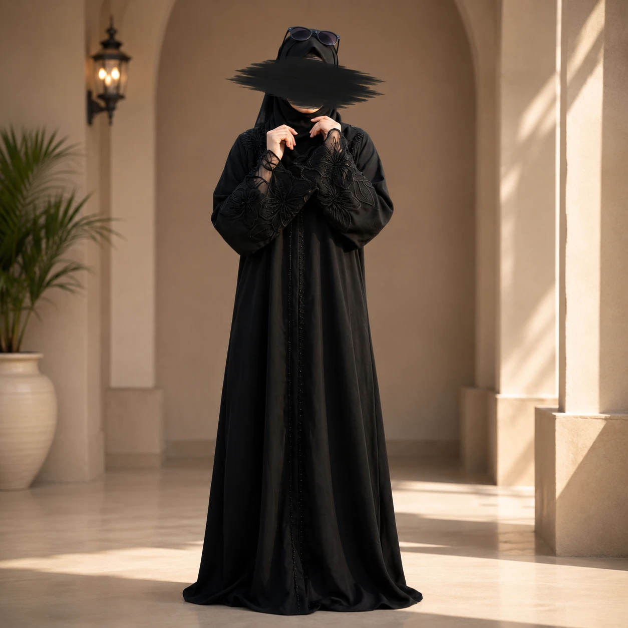 Premium Dubai Cherry Fabric: Elegant Lace Abaya Borka Black Color
