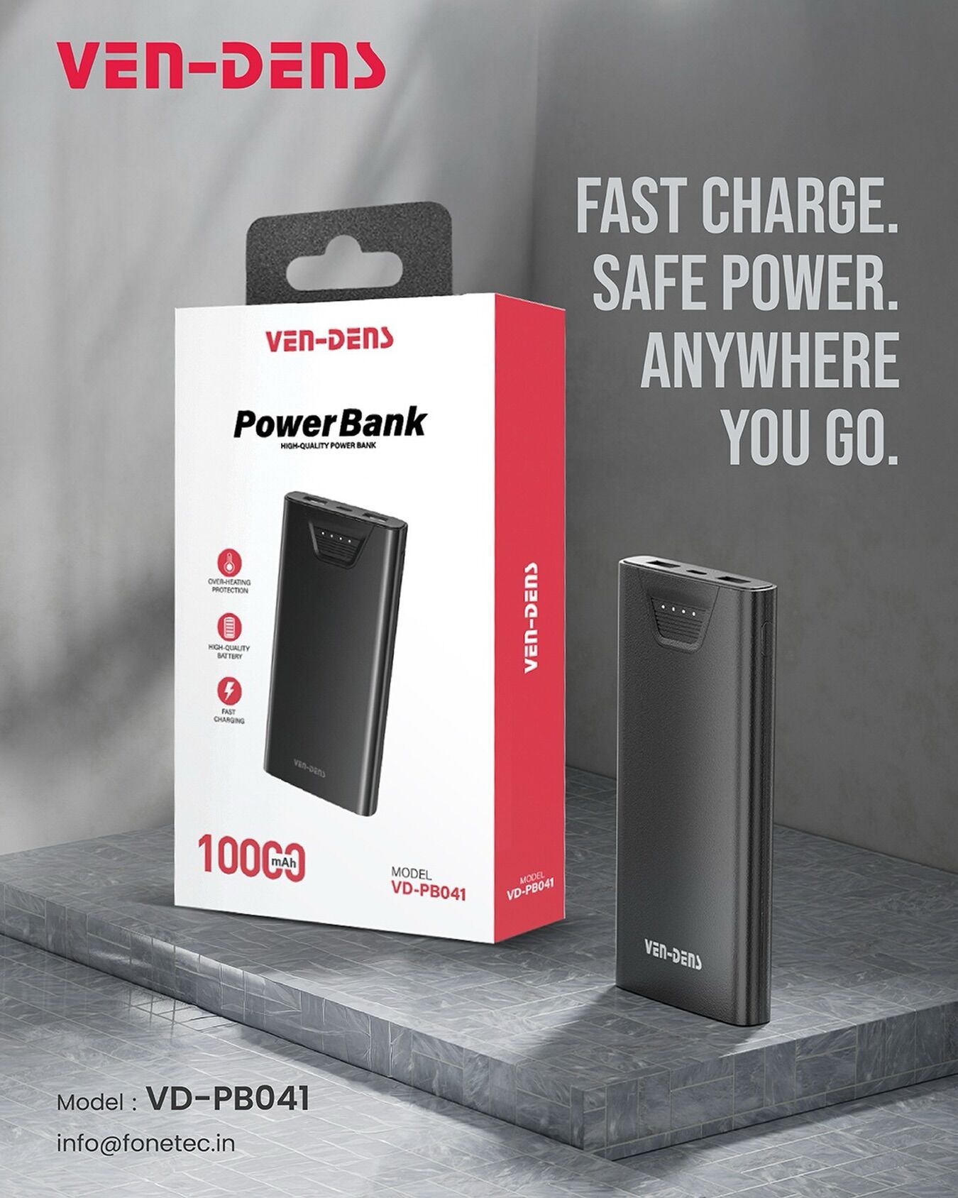 Ven-Dens 10,000mAh Portable Power Bank (VD-PB041