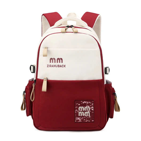 Natural Fish Simple Casual Oxford Backpack (Red) – Unisex Japan Style Softback Daypack with 20-36L Large Capacity, Solid Color & Durable Daily Travel Design (29x13x45 cm)