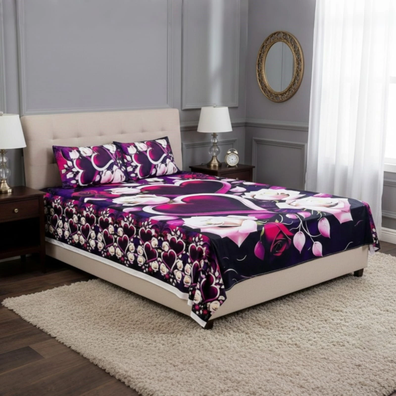 Water Proof China Premium 3D Design Bed Sheet King Size (7.8ft/6.8ft)