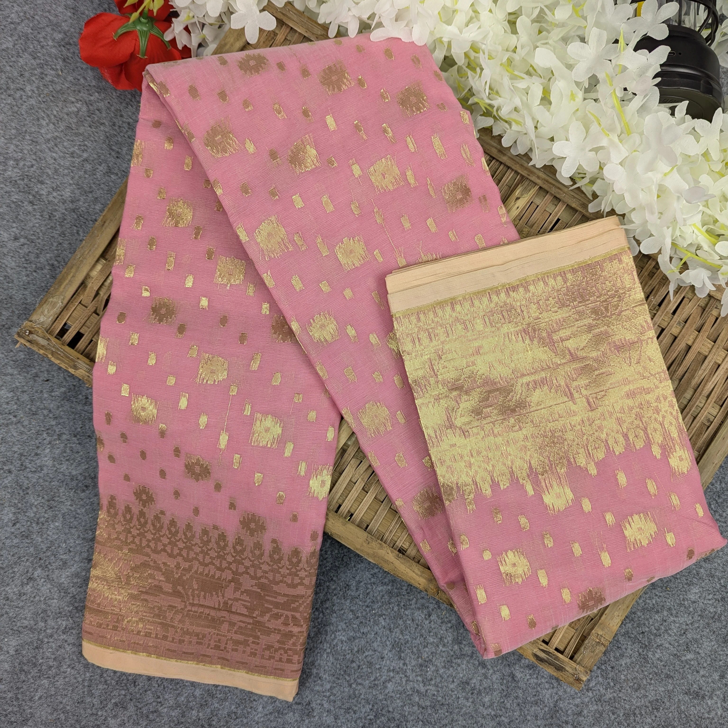 Half Silk Jamdani Saree (Black, Green, Pink, Lavender, Maroon )