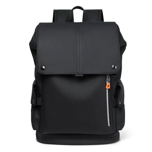 Men's Premium Waterproof PU Leather Laptop Backpack - Black
