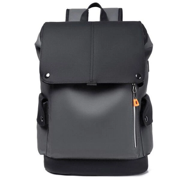 Men's Premium Waterproof PU Leather Laptop Backpack - Ash