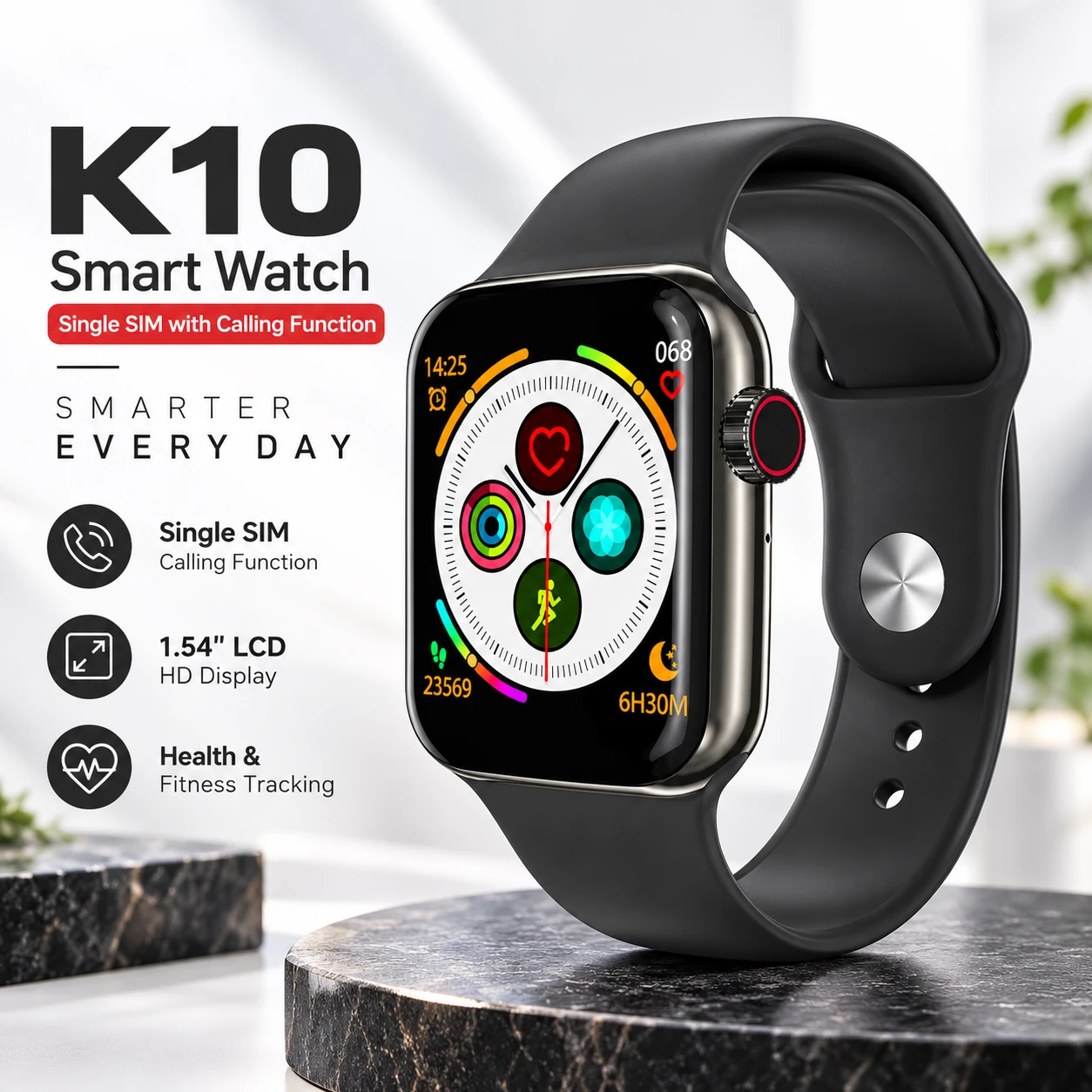 K10 Single SIM Smart Watch with Calling Function & 1.54" LCD HD Display